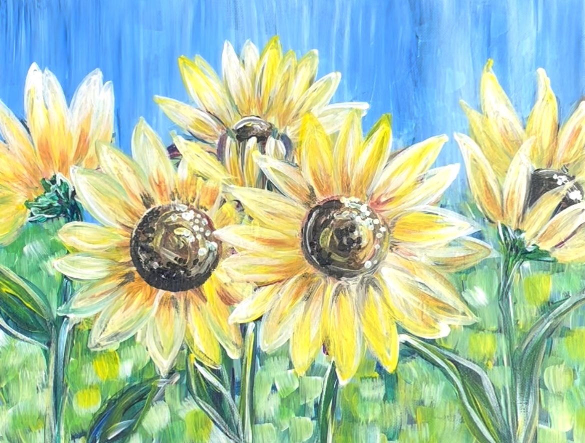 Acrylic painting of sunflowers